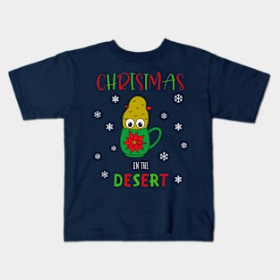 Christmas In The Desert - Small Christmas Cactus In Poinsettia Mug Kids T-Shirt